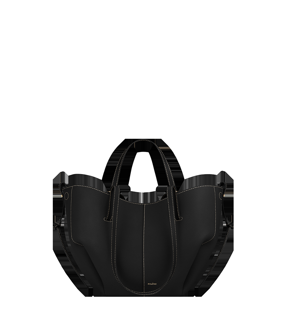 Mini Handbag - Textured Black with Ecru Stitching