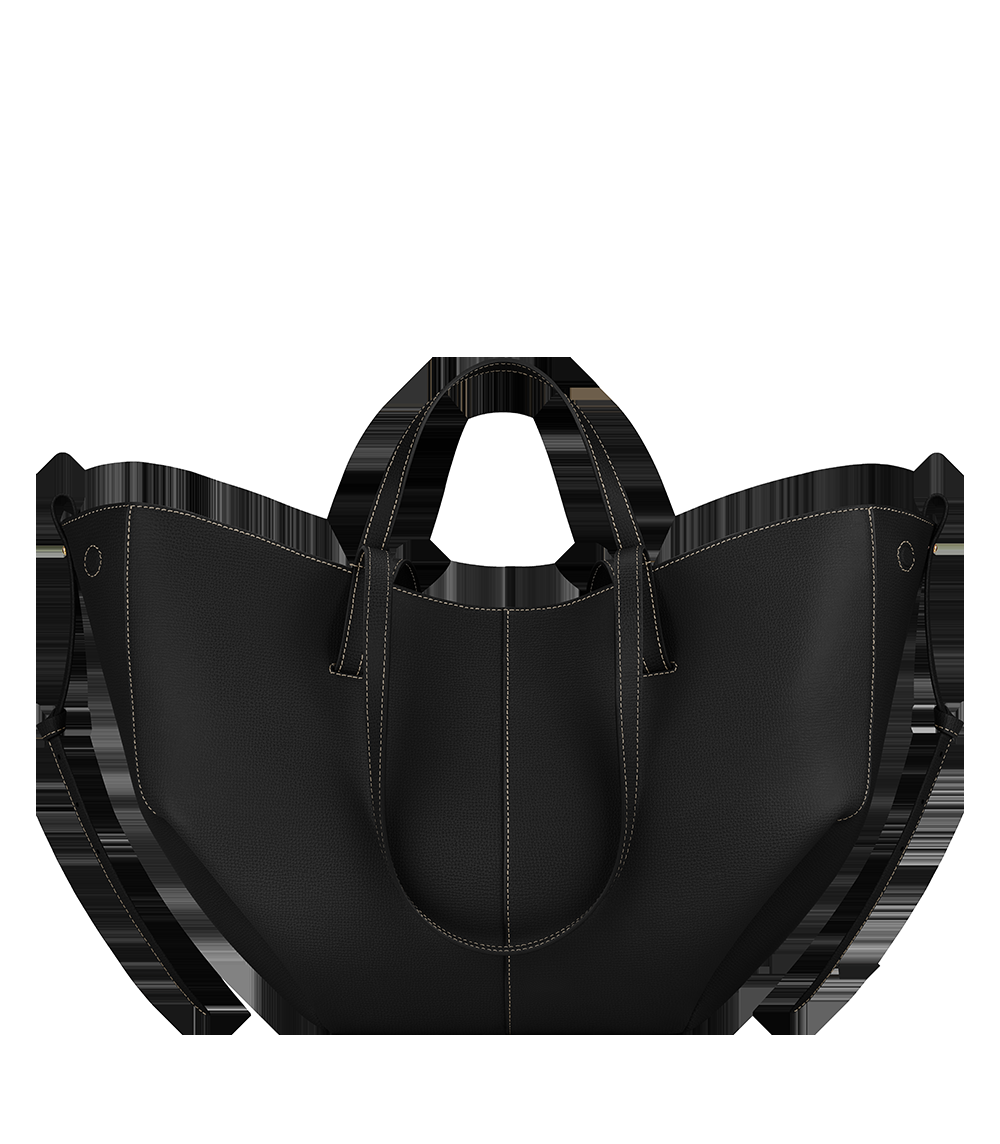 Handbag - Textured Black with Ecru Stitching