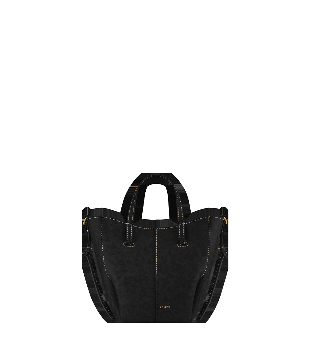 Nano Tote Bag - Textured Black with Ecru Stitching