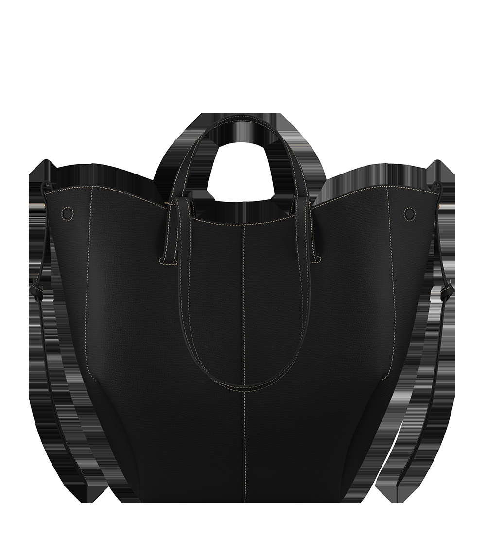 Tote Bag - Textured Black with Ecru Stitching