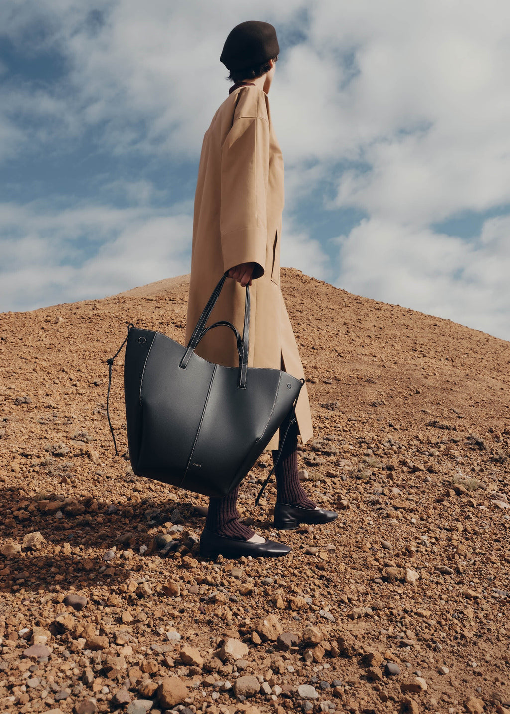 Tote Bag - Textured Black with Ecru Stitching
