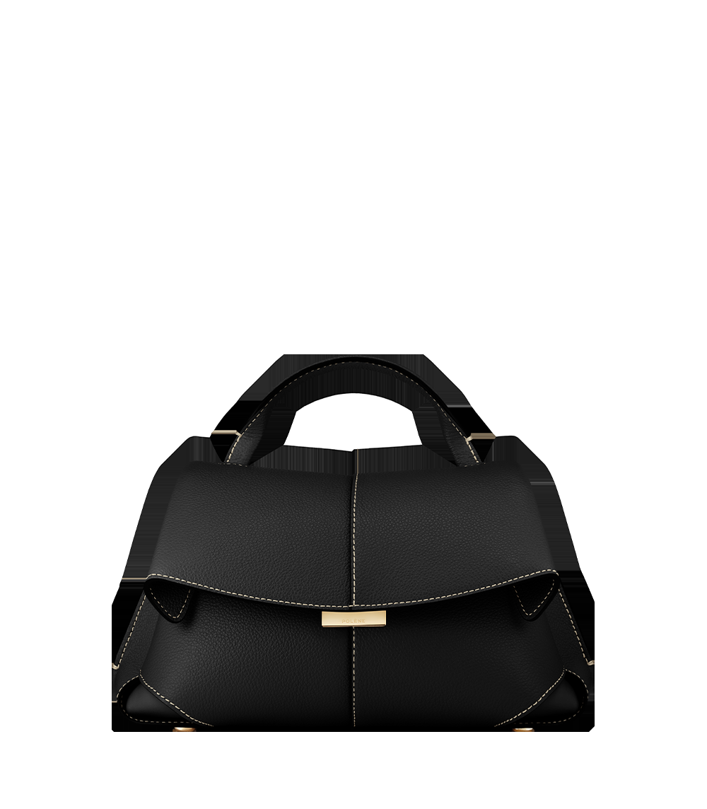Mini Handbag - Textured Black with Ecru Stitching