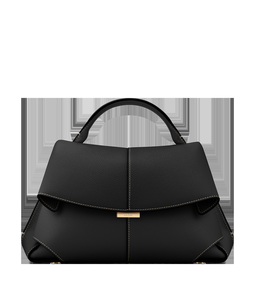 Handbag - Textured Black with Ecru Stitching