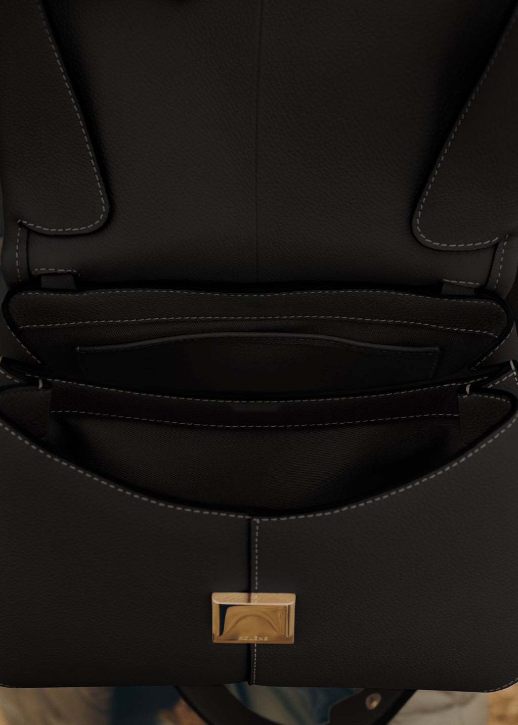 Handbag - Textured Black with Ecru Stitching