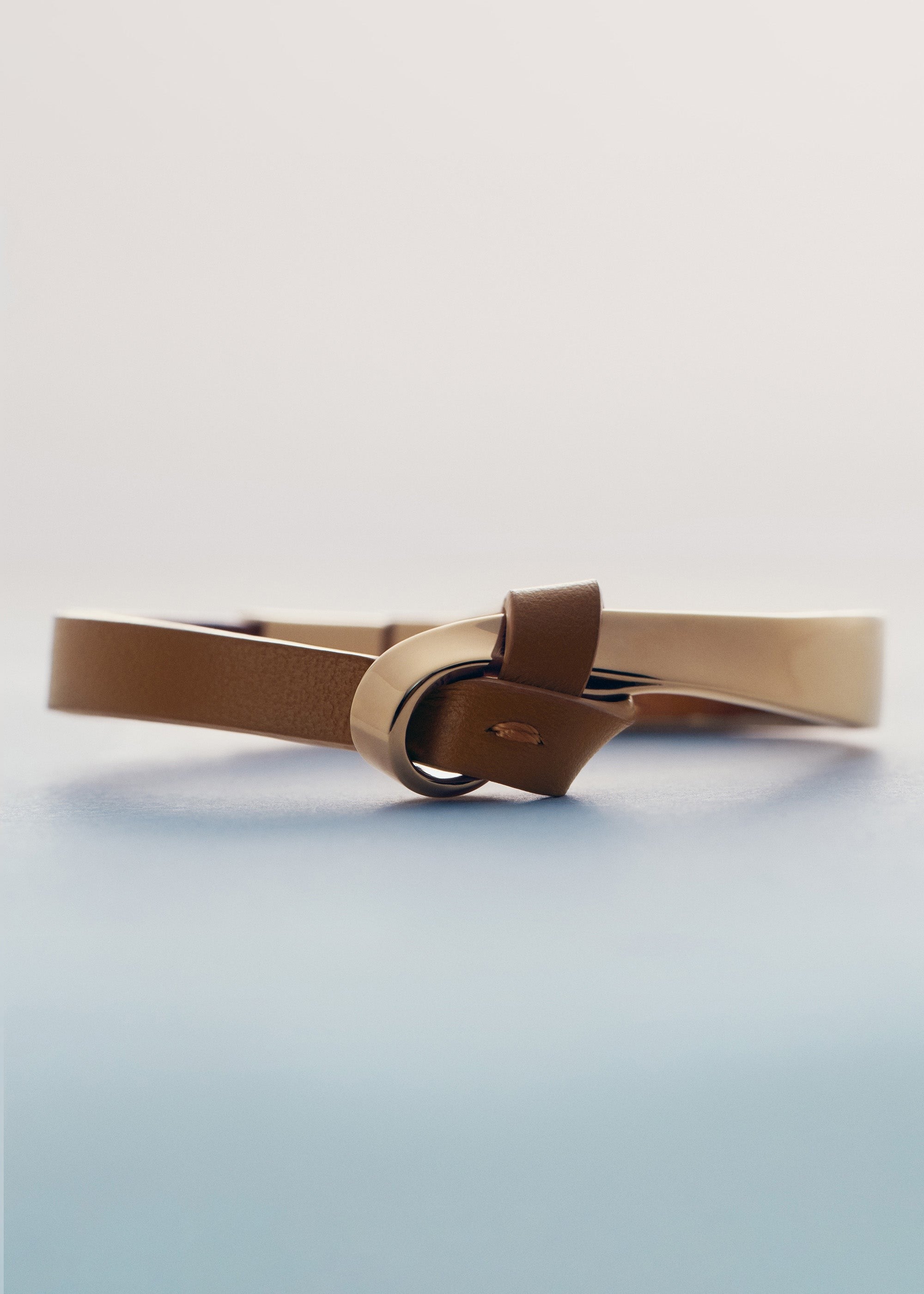Bangle - Gold Gilded with Camel Leather