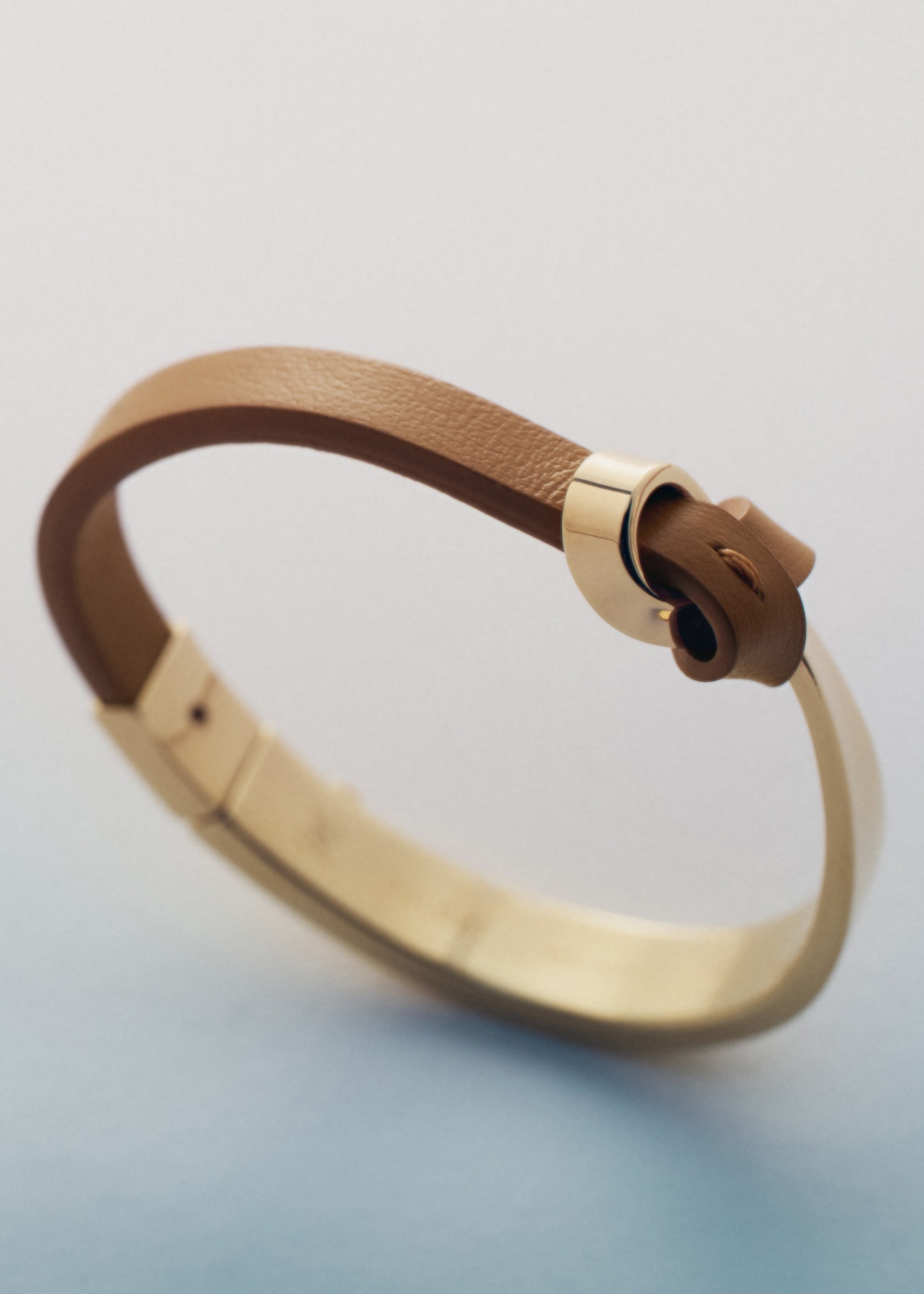 Bangle - Gold Gilded with Camel Leather