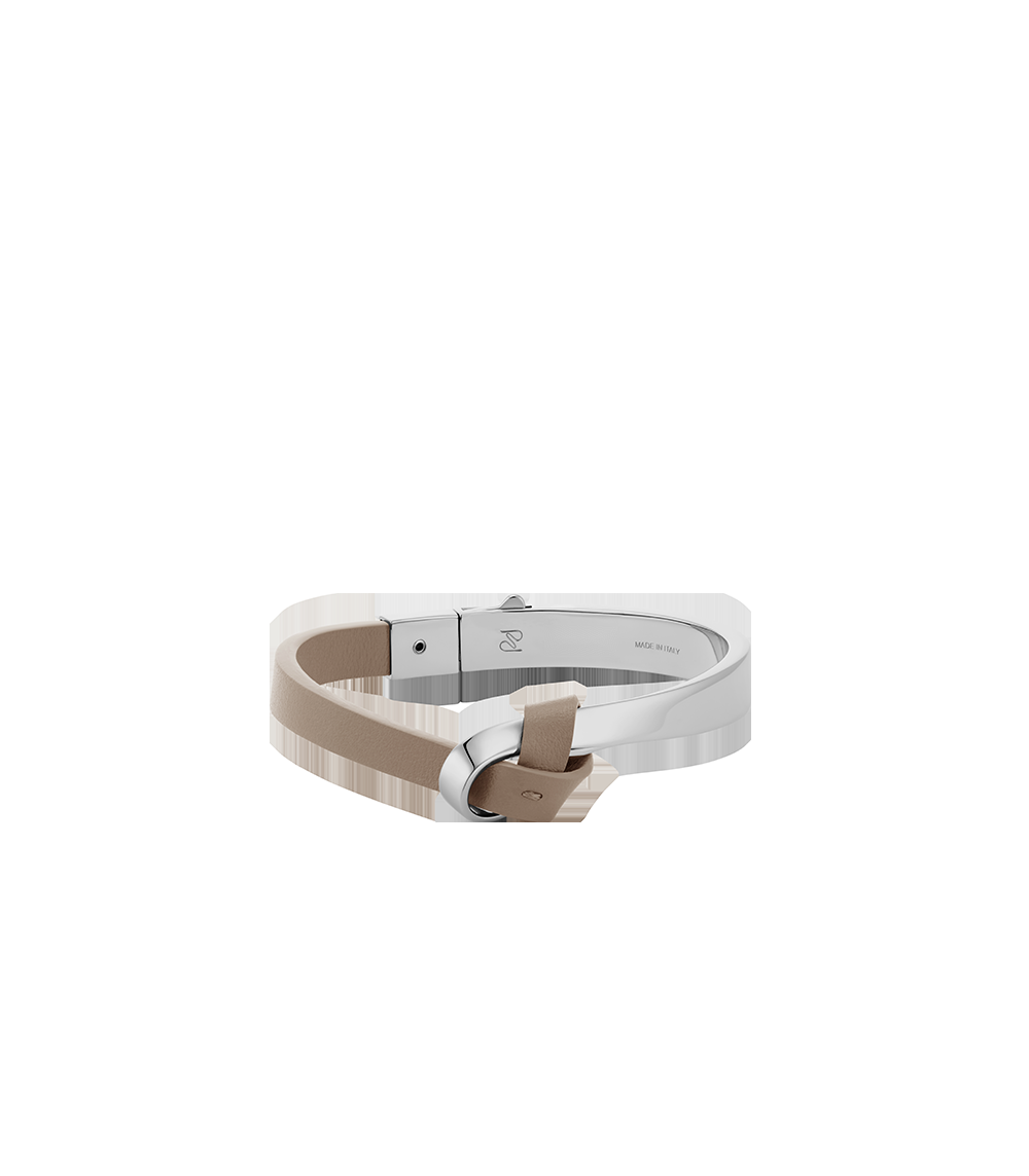 Bangle - Silver in rhodium with Taupe Leather