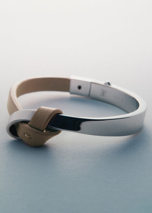 Bangle - Silver in rhodium with Taupe Leather