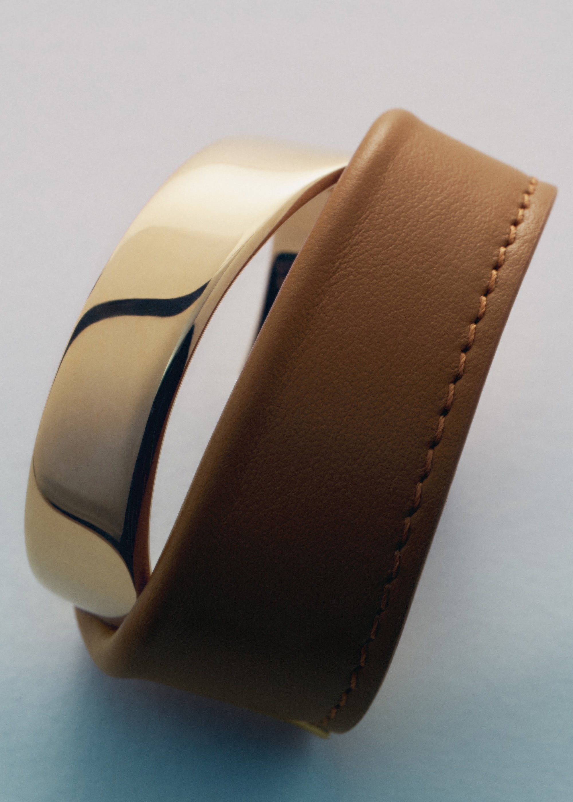 Cuff - Gold Gilded with Camel Leather