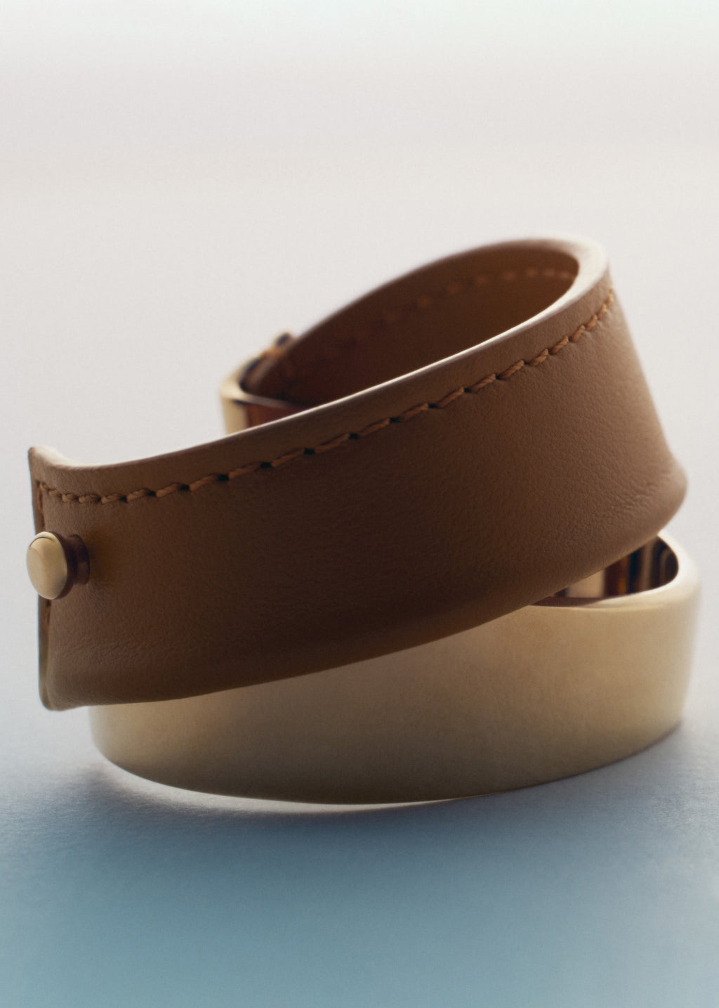 Cuff - Gold Gilded with Camel Leather