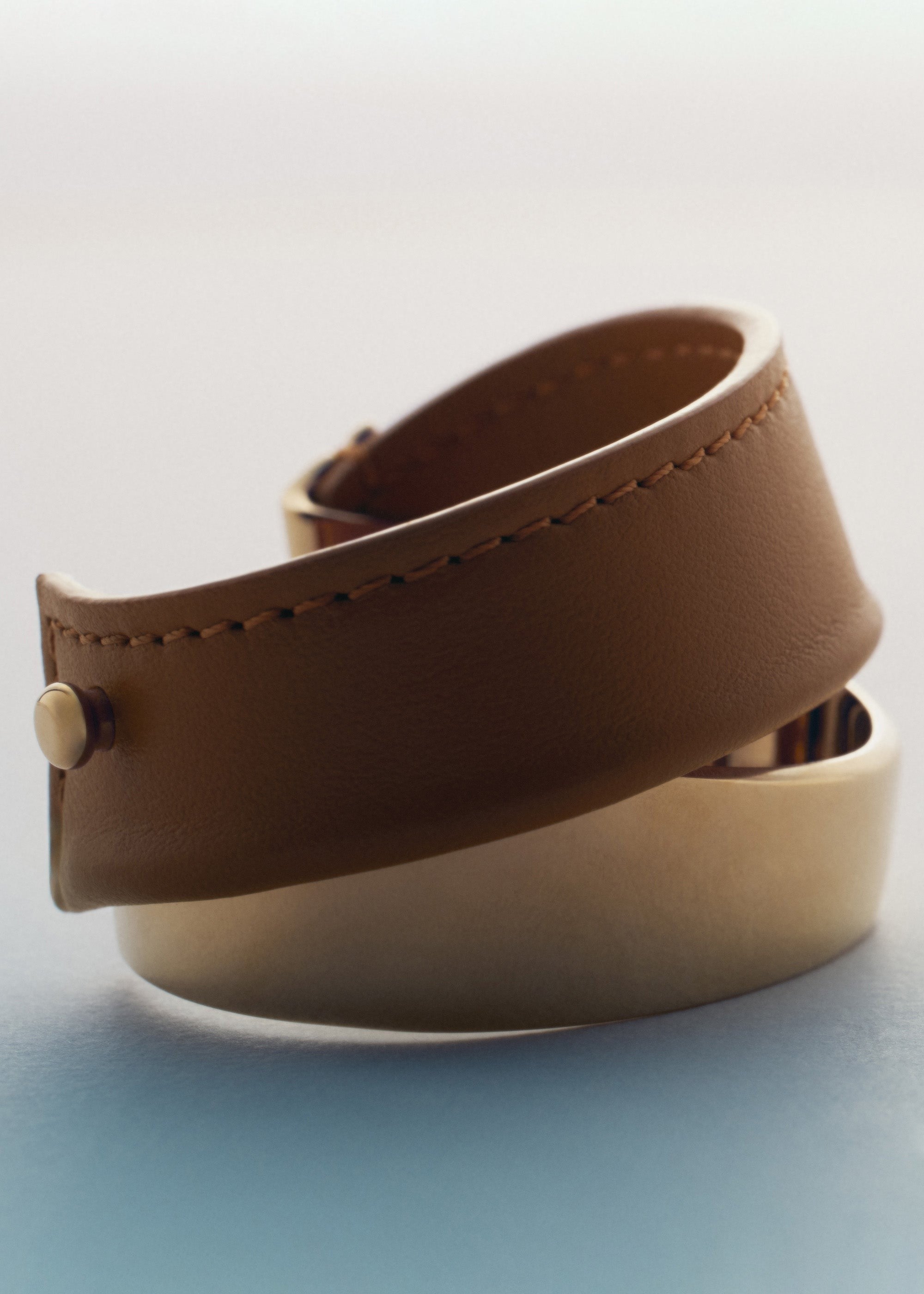 Cuff - Gold Gilded with Camel Leather