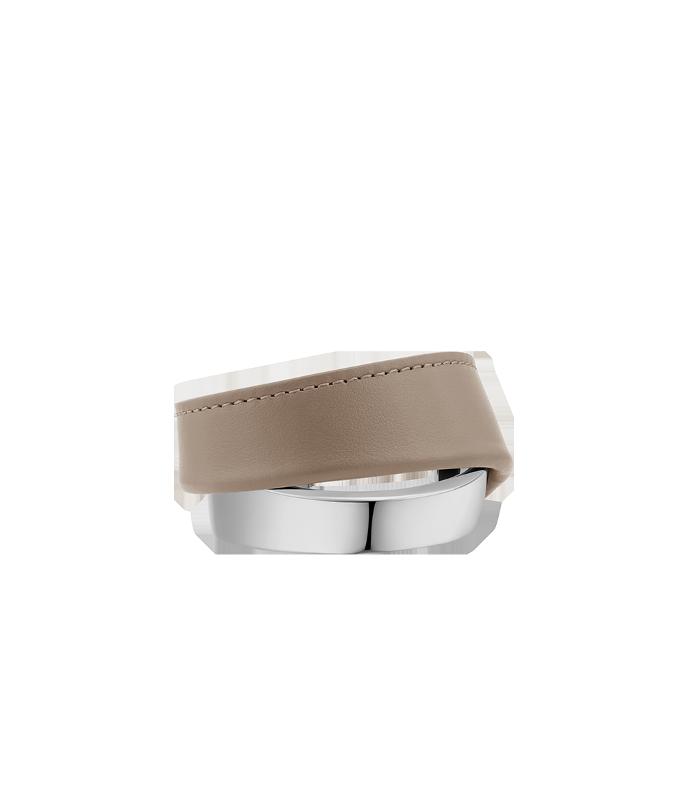 Cuff - Silver in rhodium with Taupe Leather