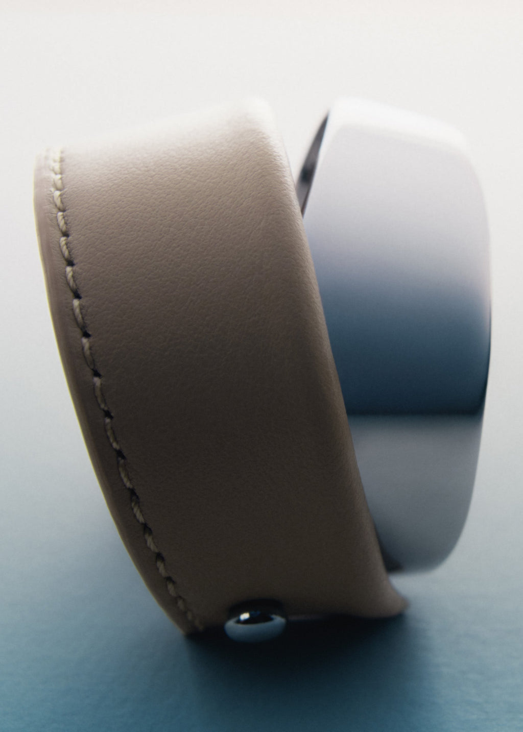 Cuff - Silver in rhodium with Taupe Leather