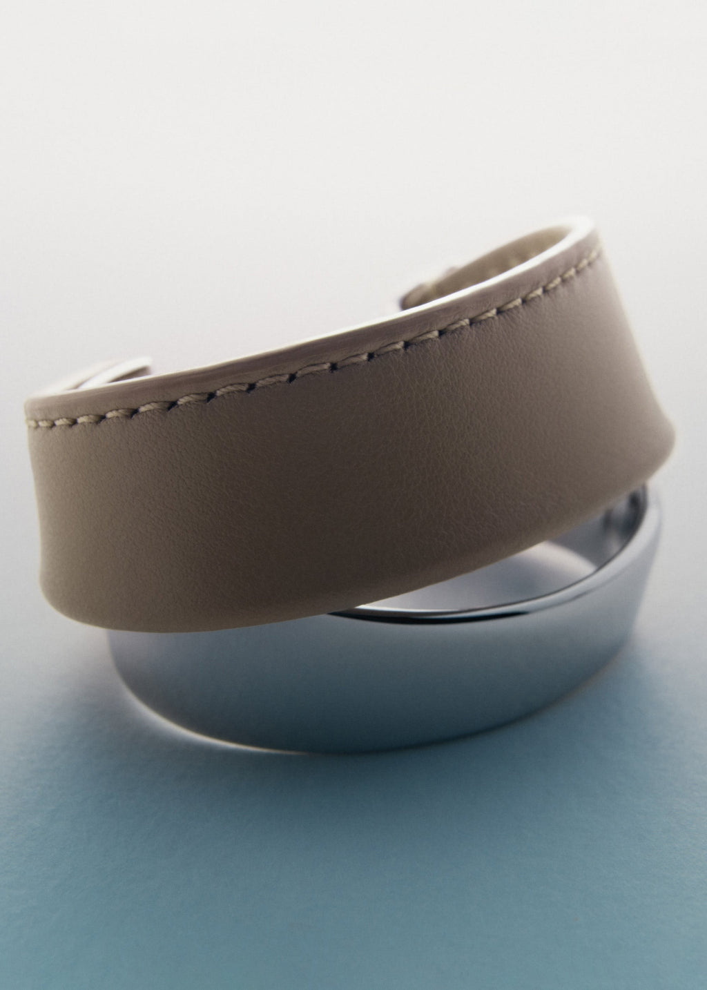 Cuff - Silver in rhodium with Taupe Leather