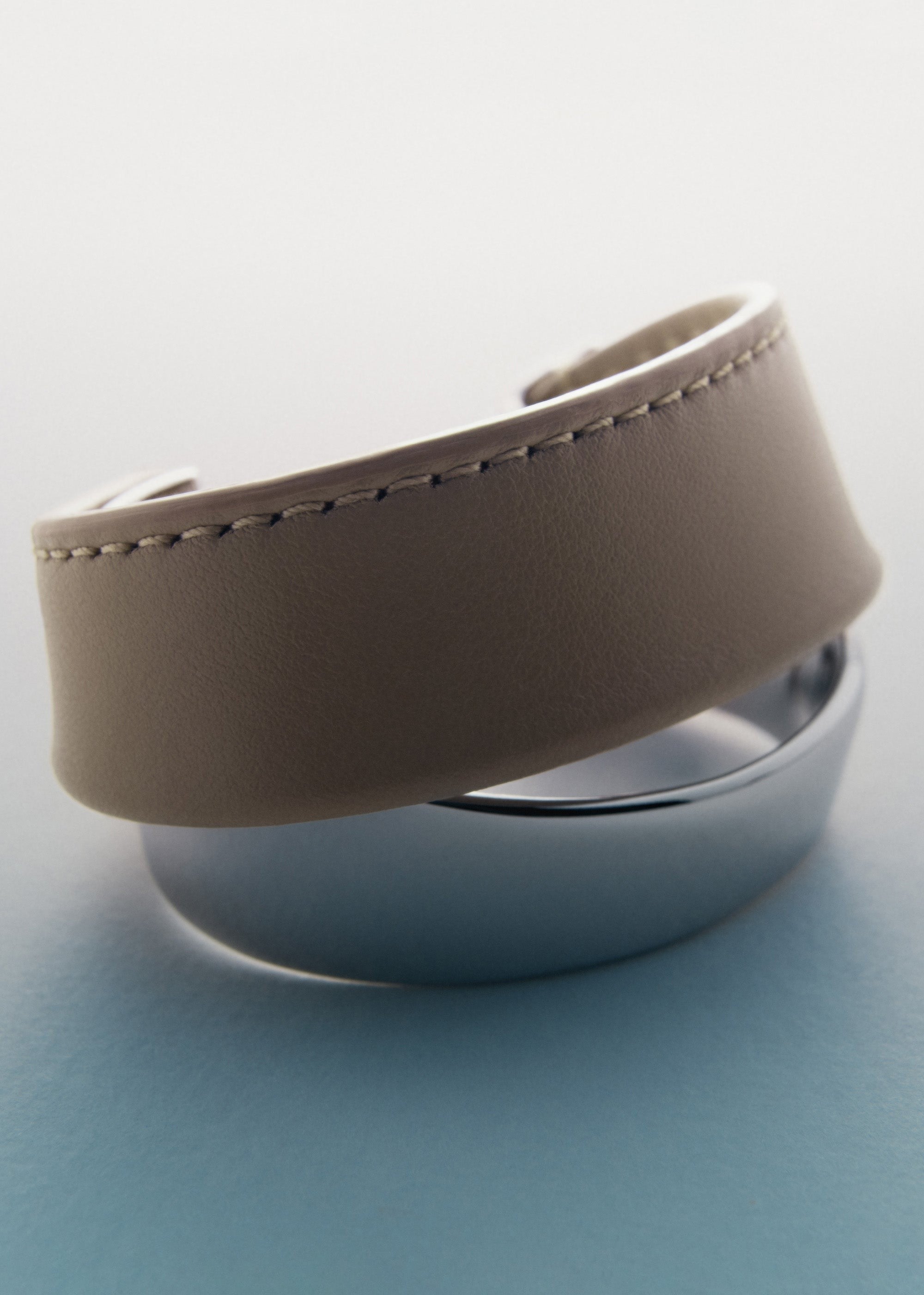 Cuff - Silver in rhodium with Taupe Leather