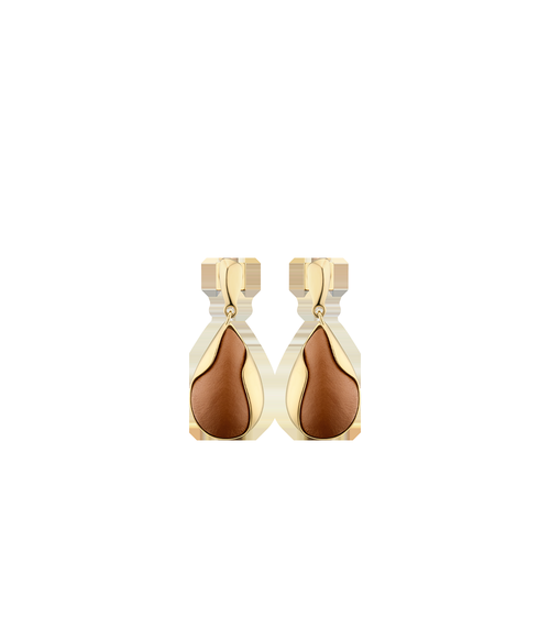 Earrings - Gold Gilded with Camel Leather