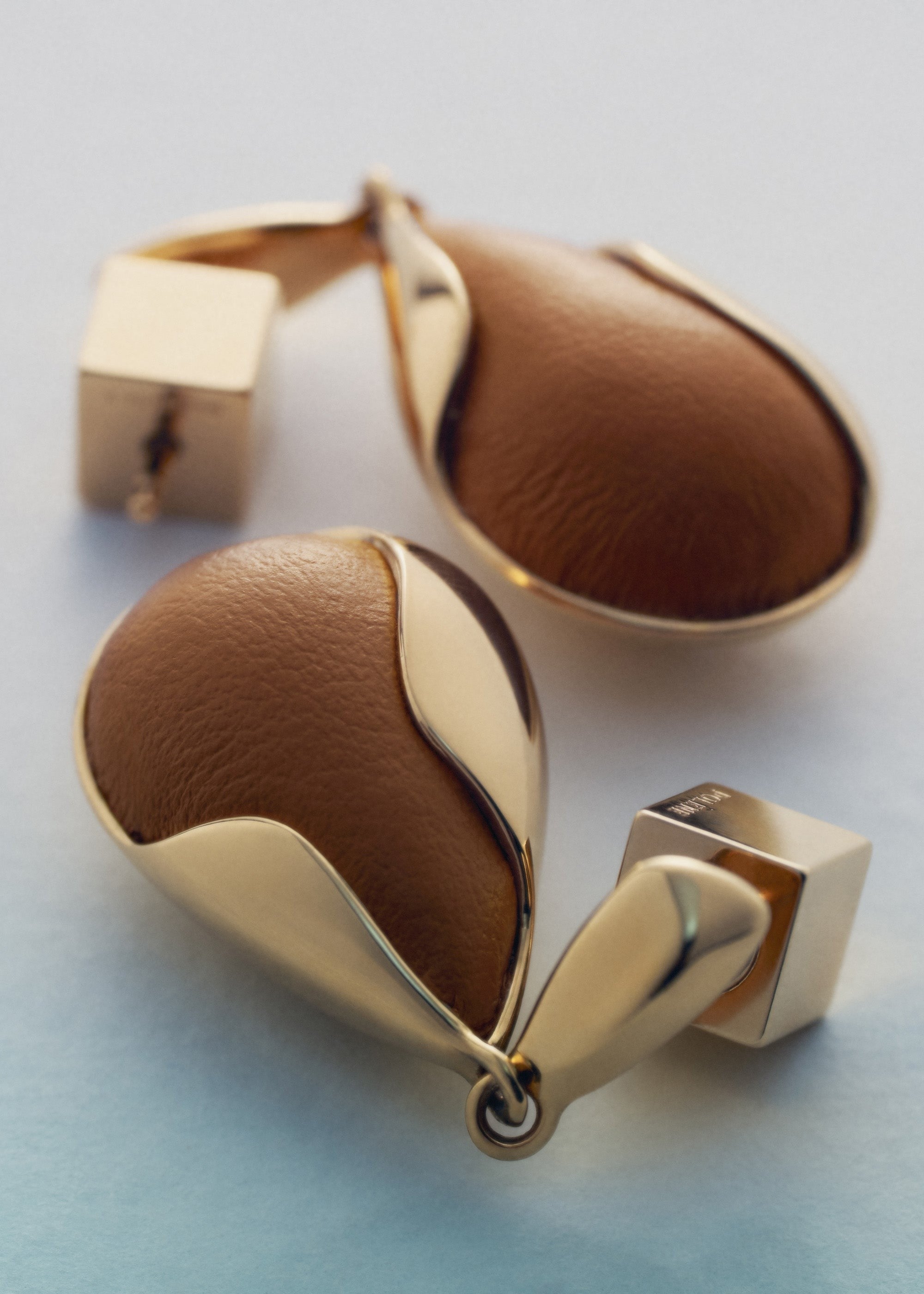 Earrings - Gold Gilded with Camel Leather
