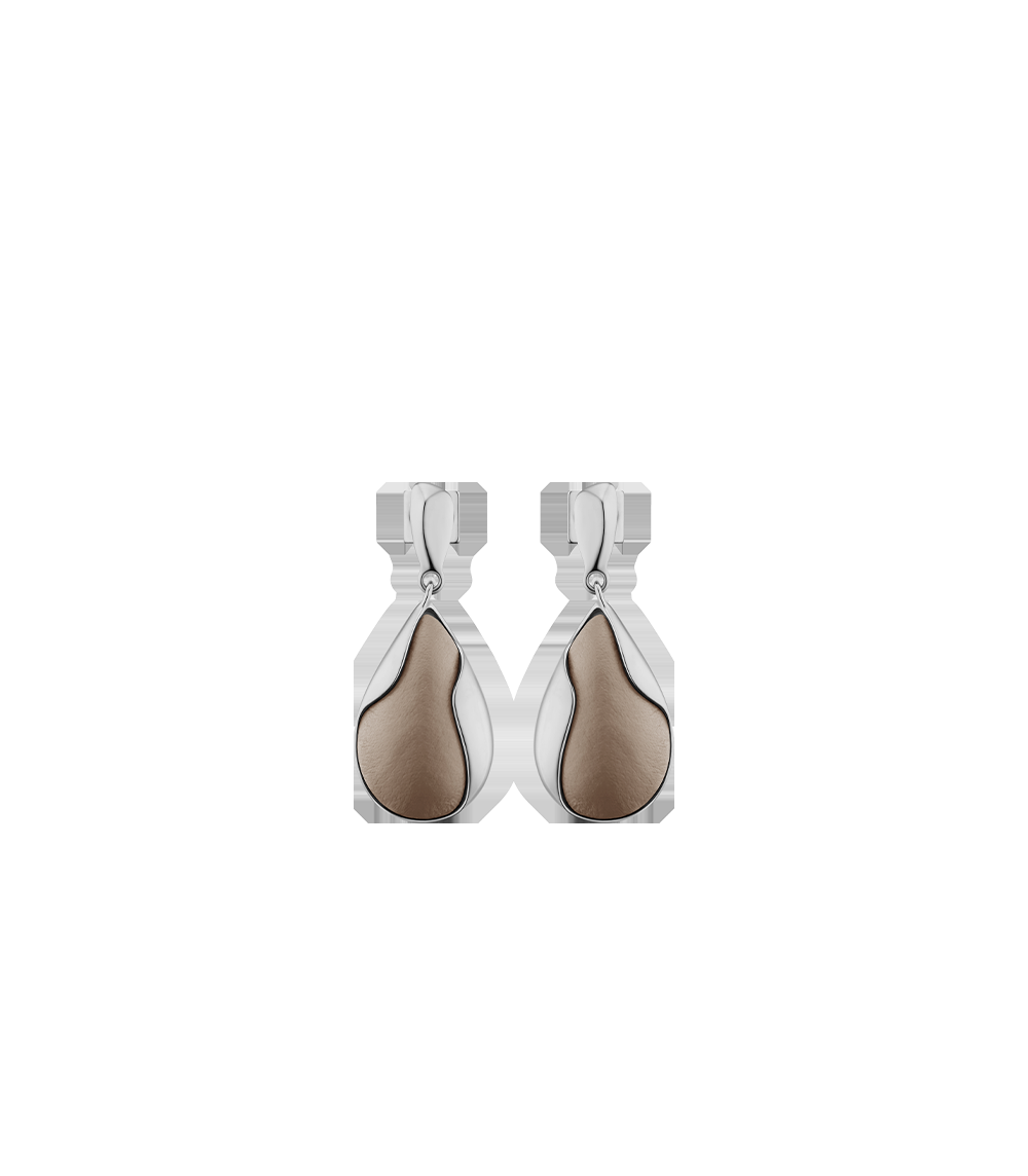Earrings - Silver in rhodium with Taupe Leather