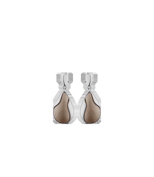 Earrings - Silver in rhodium with Taupe Leather