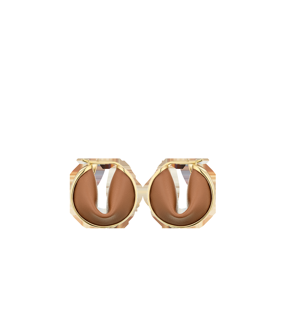 Hoop Earrings - Gold Gilded with Camel Leather