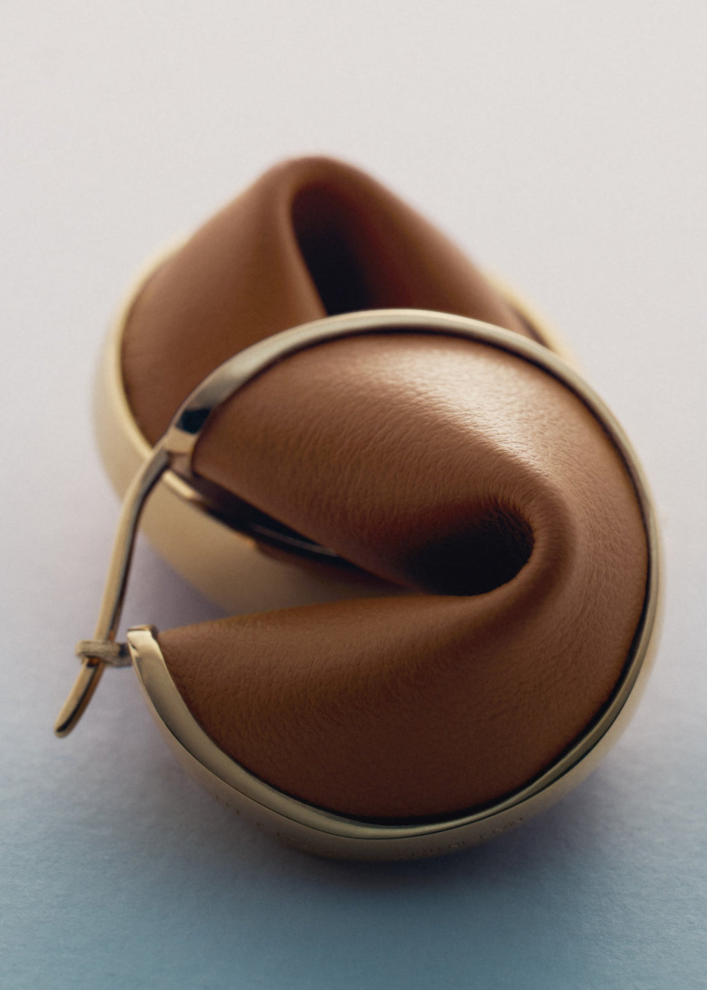 Hoop Earrings - Gold Gilded with Camel Leather