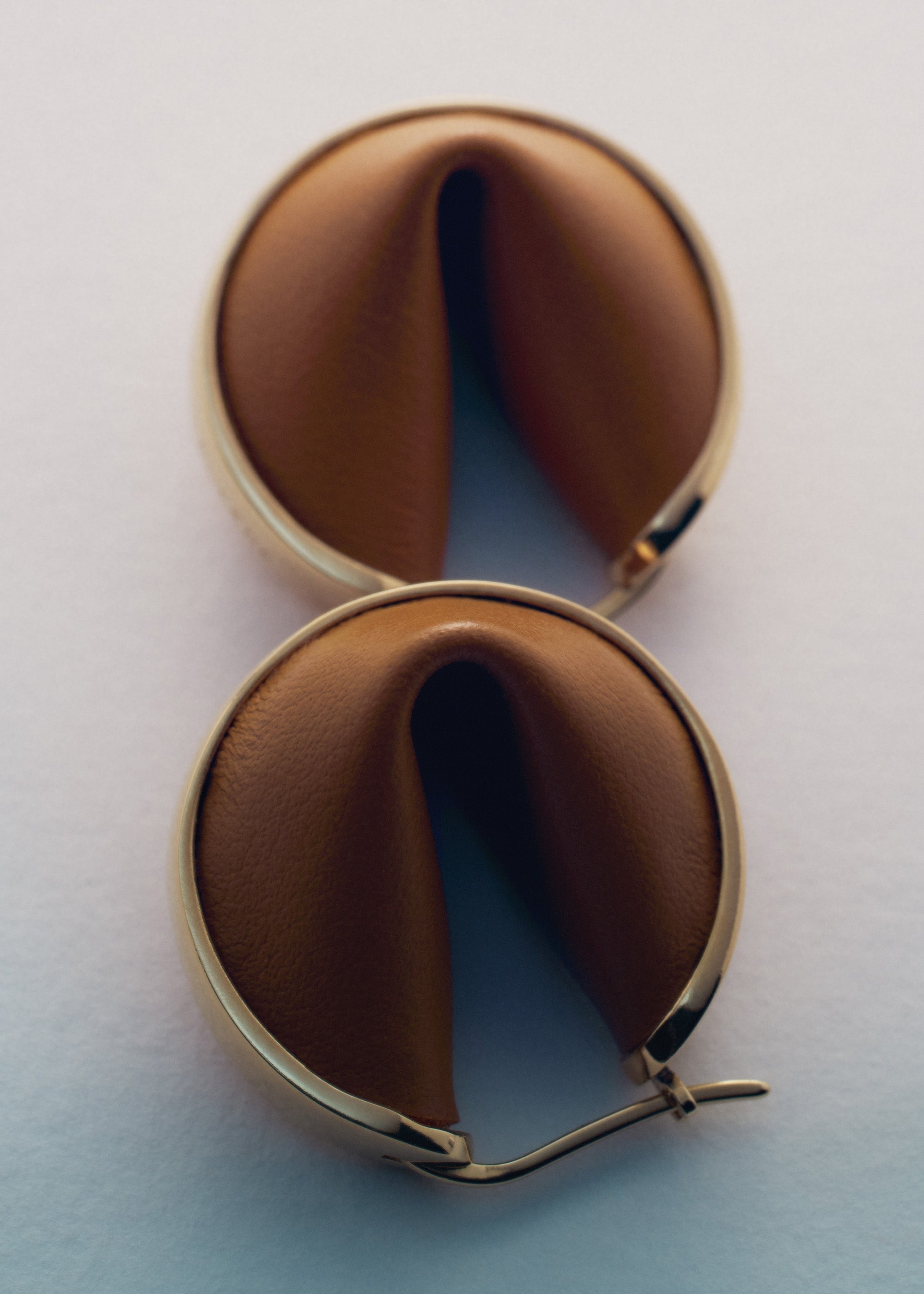 Hoop Earrings - Gold Gilded with Camel Leather