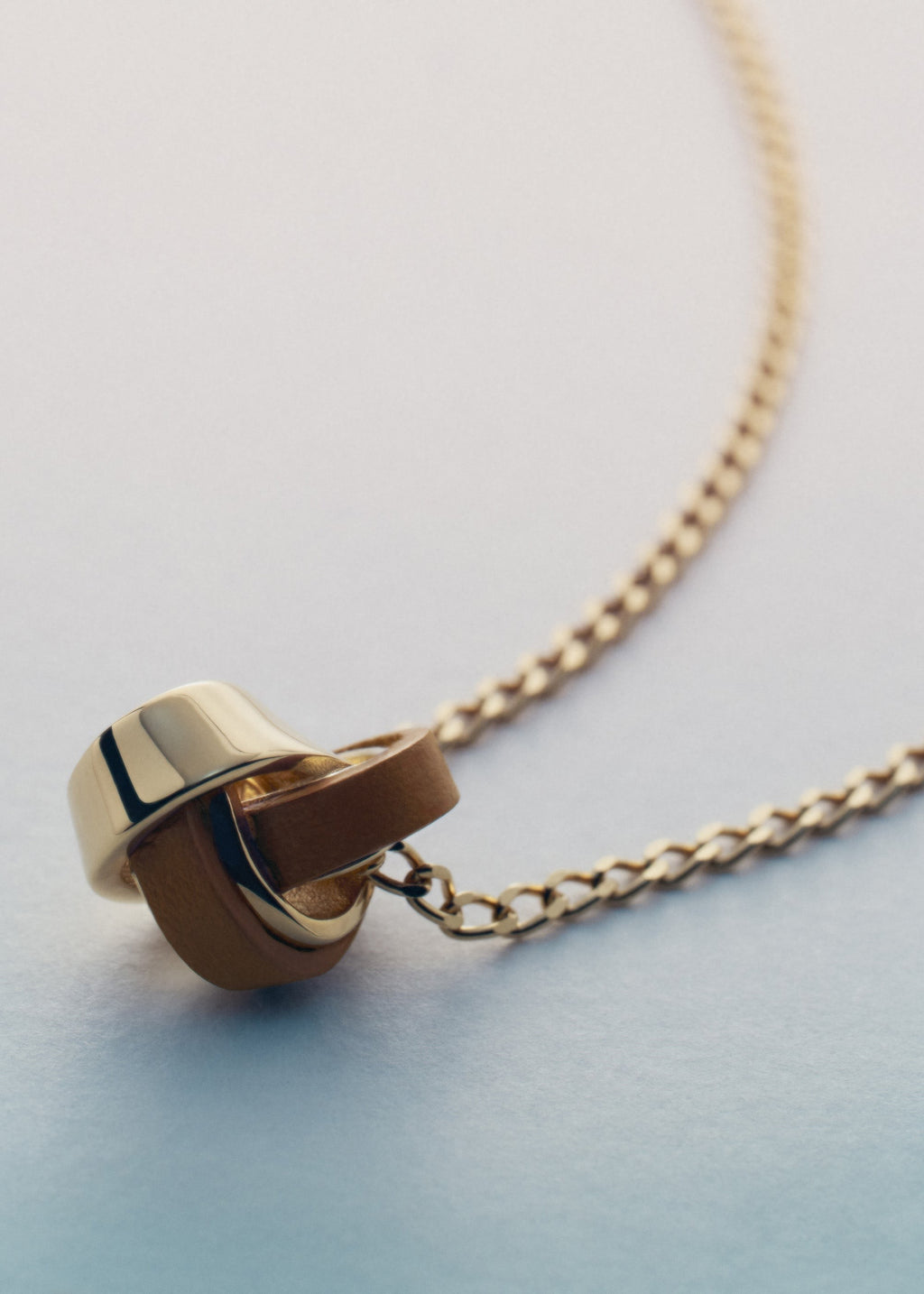 Necklace - Gold Gilded with Camel Leather