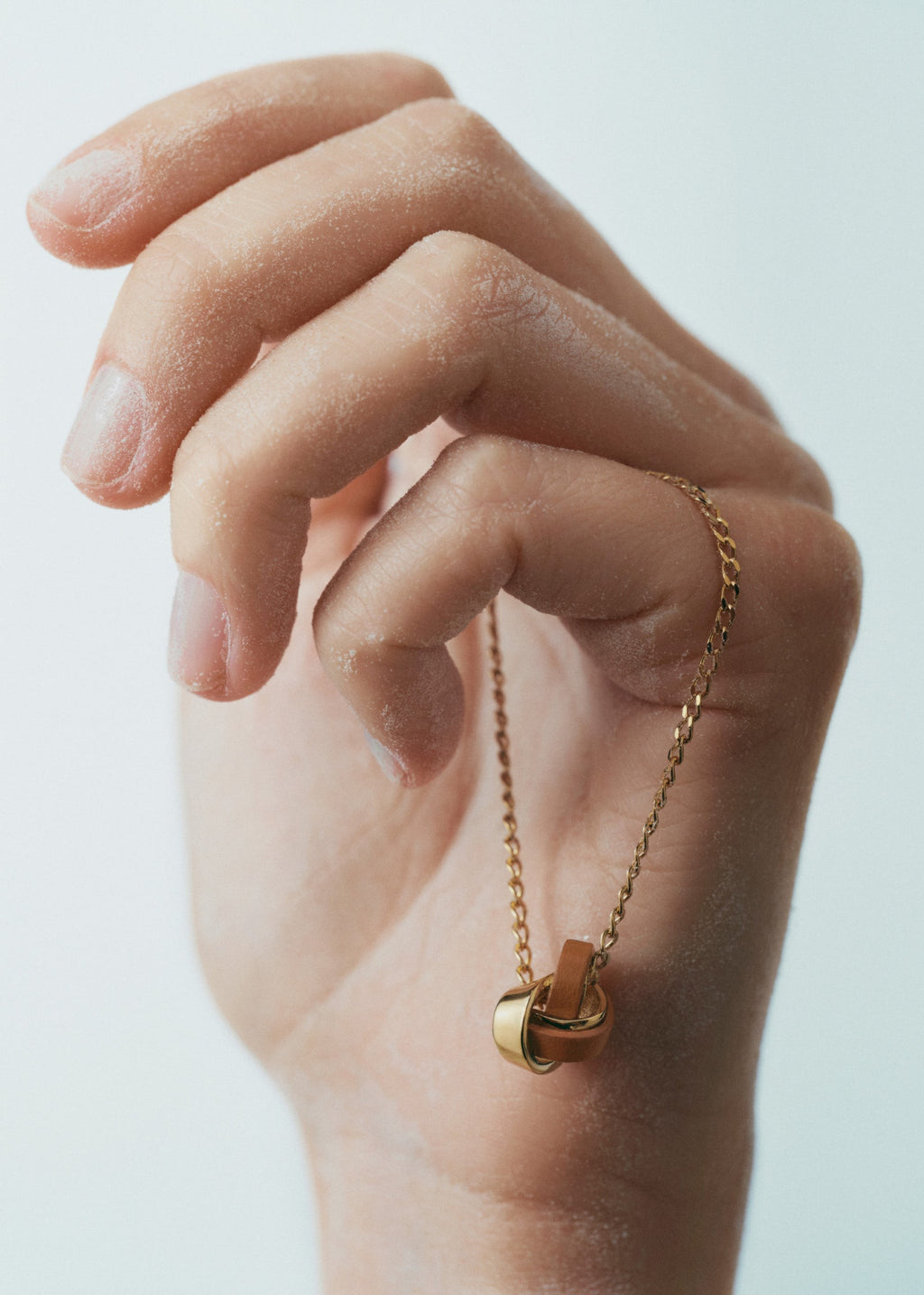 Necklace - Gold Gilded with Camel Leather