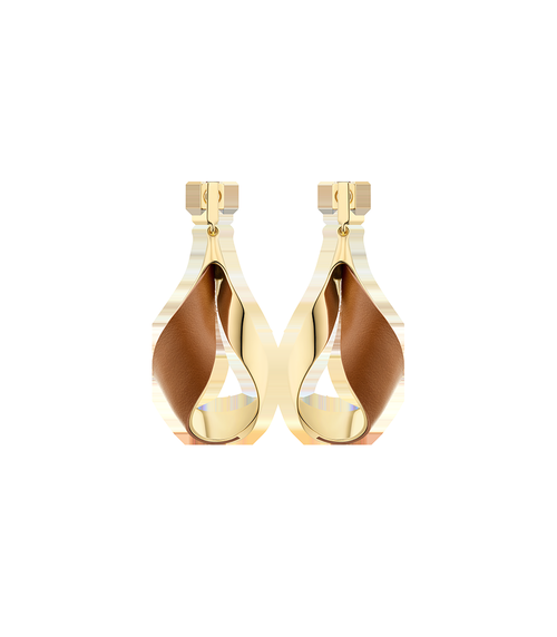 Earrings - Gold Gilded with Camel Leather