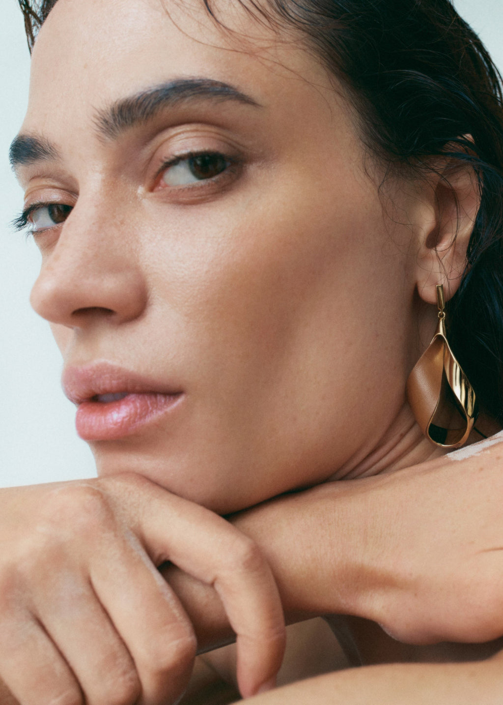 Earrings - Gold Gilded with Camel Leather