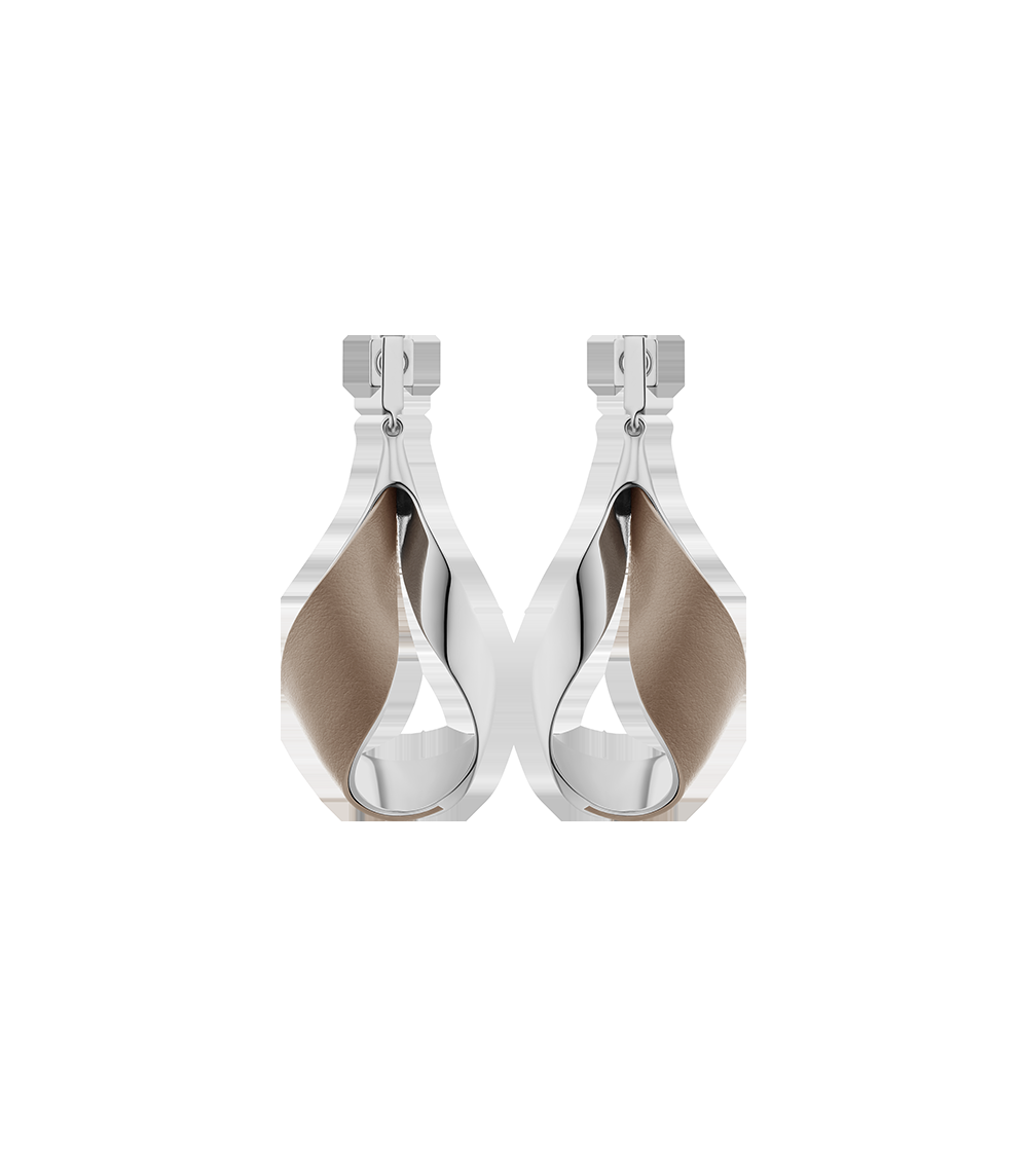 Earrings - Silver in rhodium with Taupe Leather