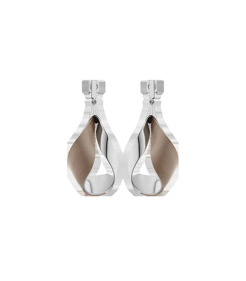 Earrings - Silver in rhodium with Taupe Leather