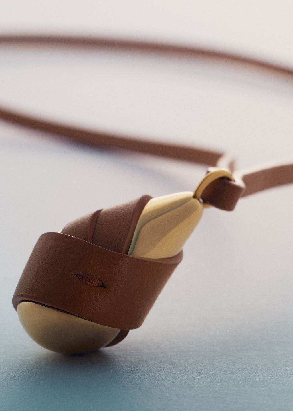 Pendant - Gold Gilded with Camel Leather