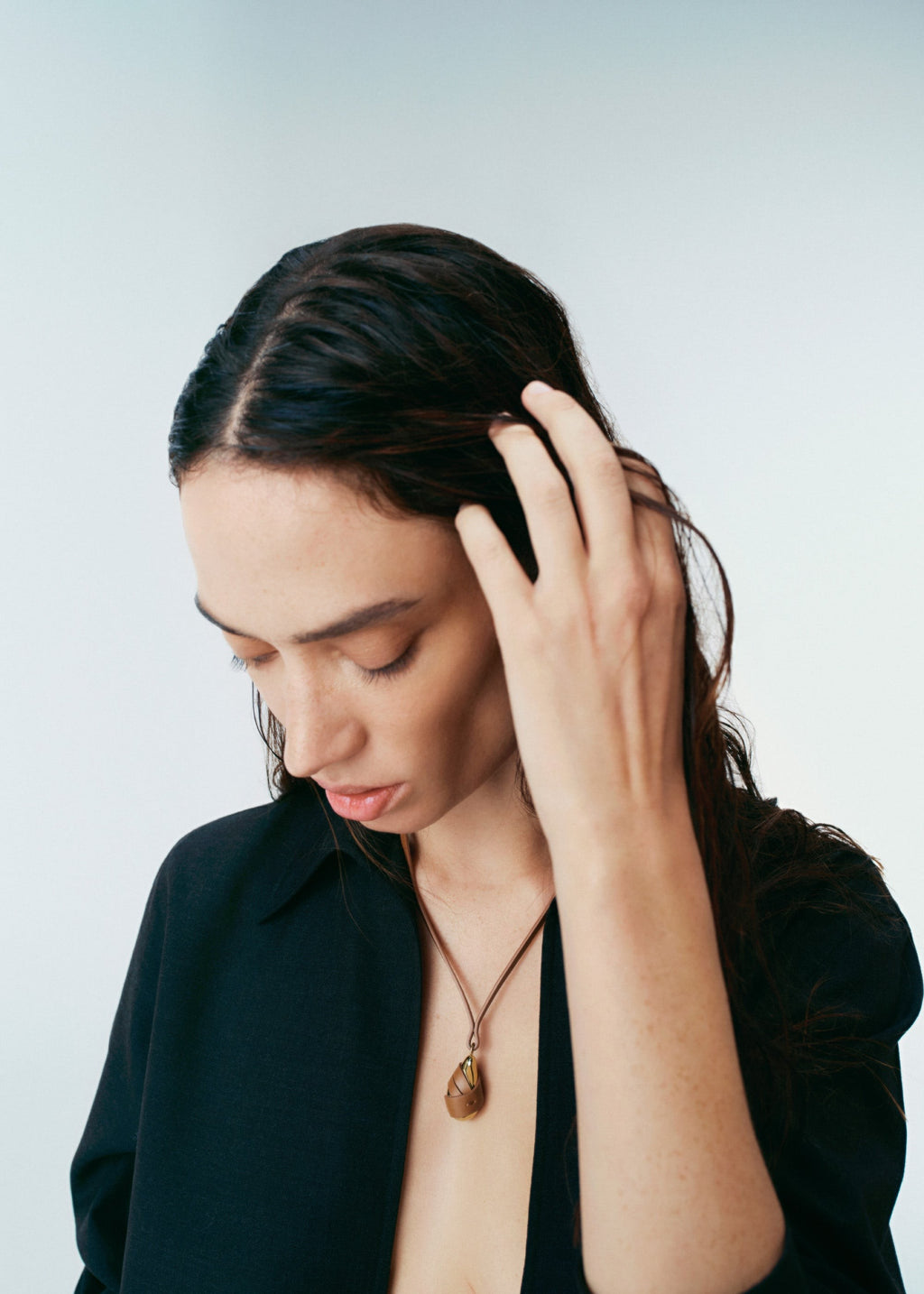 Pendant - Gold Gilded with Camel Leather