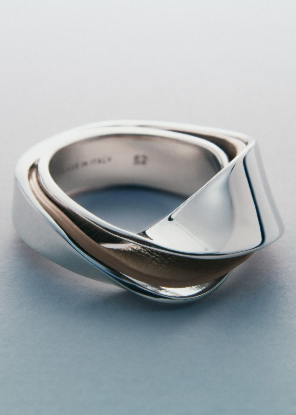 Ring - Silver in rhodium with Taupe Leather