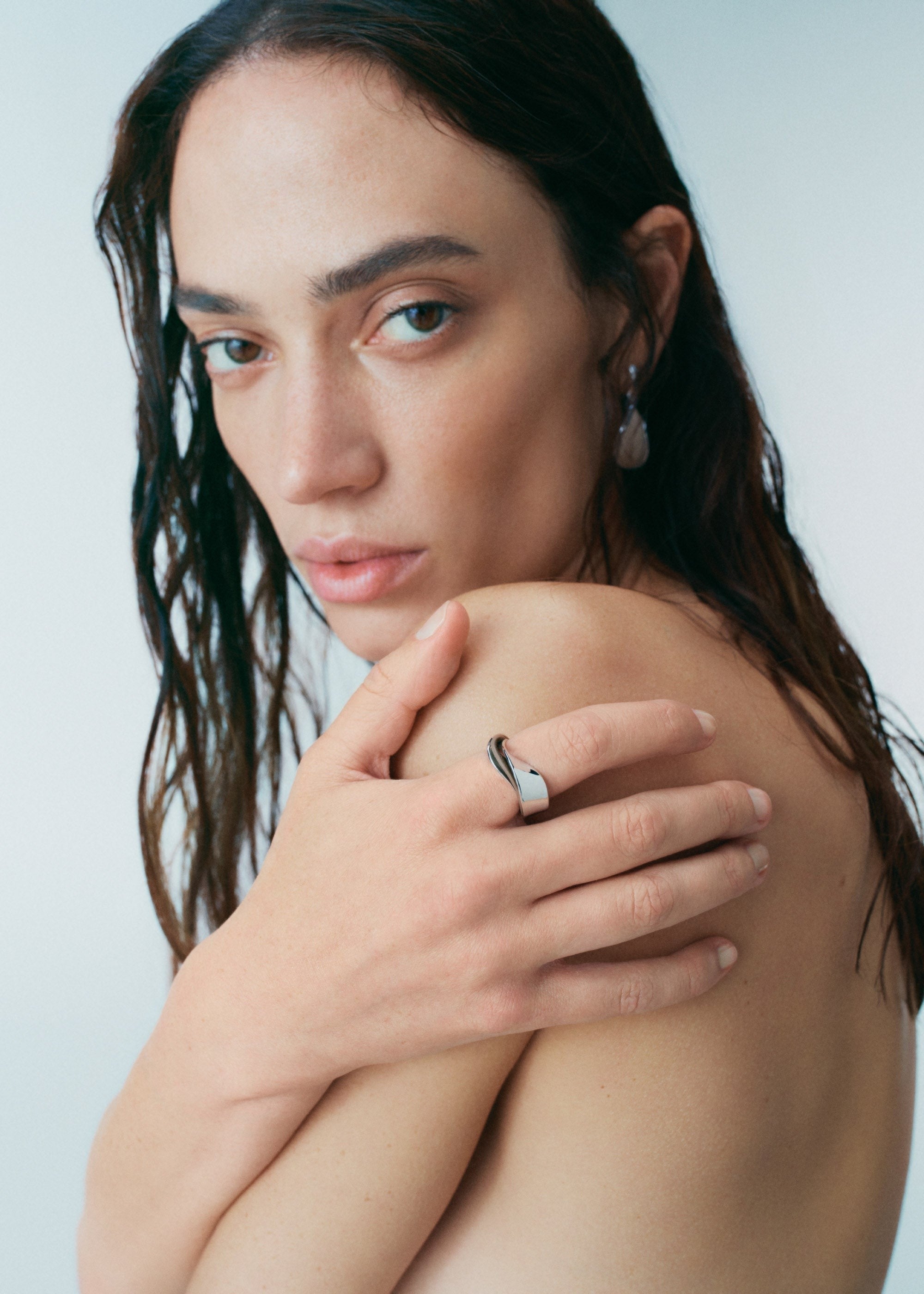 Ring - Silver in rhodium with Taupe Leather