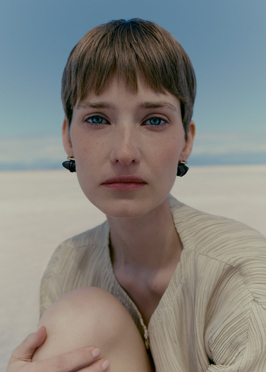 Stud Earrings - Black Marble